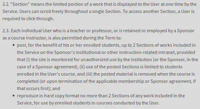 Auszug aus dem <a href='https://www.safaribooksonline.com/membership-agreement/' target='_blank'>Membership Agreement von Safari Books Online</a>