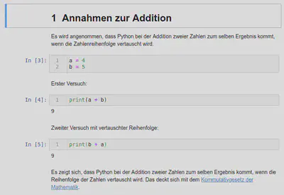 Screenshot eines Jupyter Notebooks, das die Kombination von Code- und Textzellen zeigt. Quelle: eigene Darstellung